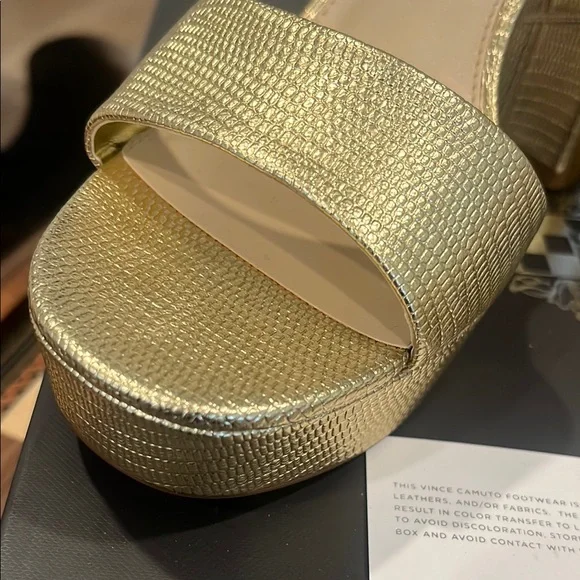 Vince Camuto Gold Metallic Heels with Ankle Strap - Picture 2 of 14